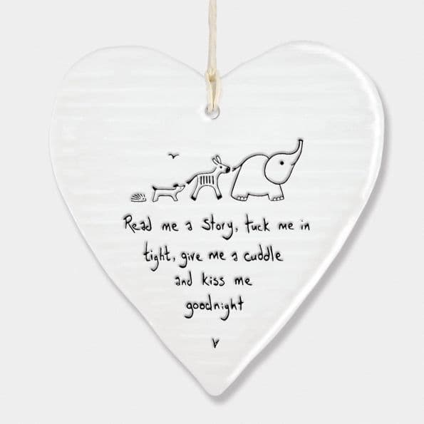 East of India Wobbly White Porcelain Heart Read me a Story Baby Saying 10x9cm